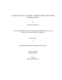 “Knowing 'Her' Status”: Sex, Gender, and Women's Rights in HIV And