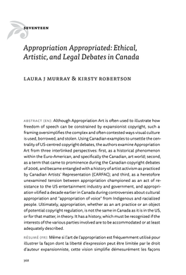 Appropriation Appropriated: Ethical, Artistic, and Legal Debates in Canada