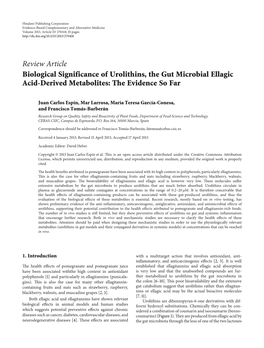 Review Article Biological Significance of Urolithins, the Gut Microbial Ellagic Acid-Derived Metabolites: the Evidence So Far