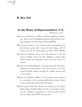 H. Res. 512 in the House of Representatives, U.S