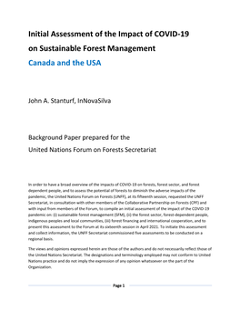 Initial Assessment of the Impact of COVID-19 on Sustainable Forest Management Canada and the USA