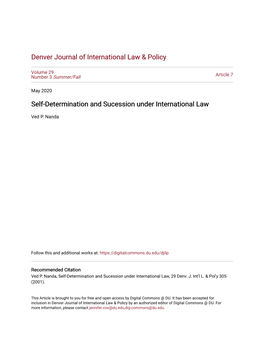 Self-Determination and Sucession Under International Law