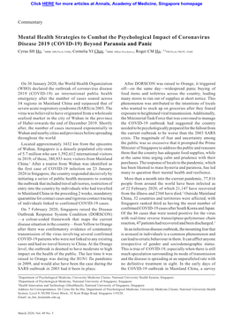 Mental Health Strategies to Combat the Psychological Impact of Coronavirus Disease 2019 (COVID-19) Beyond Paranoia and Panic