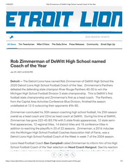 Rob Zimmerman of Dewitt High School Named Coach of the Year