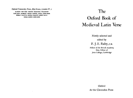 The Oxford Book of Medieval Latin Verse