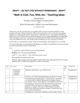 “Math Is Cool, Fun, Wild, Etc.” Teaching Ideas