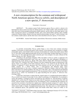 A New Circumscription for the Common and Widespread North American Species Physcia Subtilis, and Description of a New Species, P