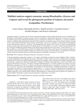 Multiloci Analyses Suggest Synonymy Among Rhomboplites, Ocyurus and Lutjanus and Reveal the Phylogenetic Position of Lutjanus Alexandrei (Lutjanidae: Perciformes)