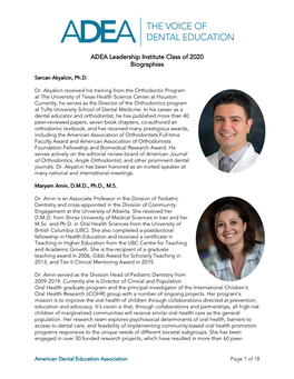 ADEA Leadership Institute Class of 2020 Biographies