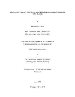 Development and Application of an Integrative Genomics Approach to Lung Cancer