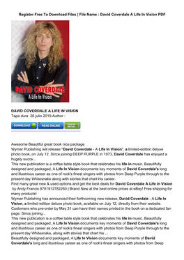 [AEU]? [PDF] Free David Coverdale a Life in Vision