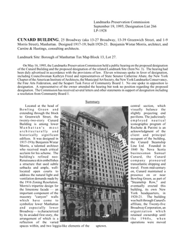 Cunard Building Designation Report