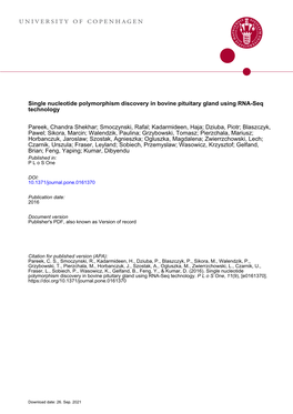 Single Nucleotide Polymorphism Discovery in Bovine Pituitary Gland Using RNA-Seq Technology