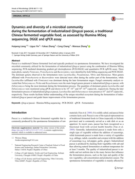 Dynamics and Diversity of a Microbial Community During the Fermentation of Industrialized Qingcai Paocai, a Traditional Chinese