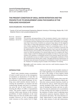 The Present Condition of Small Water Retention and the Prospects of Its Development Using the Example of the Podlaskie Voivodeship