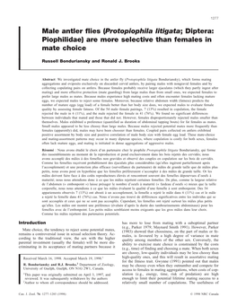 Protopiophila Litigata; Diptera: Piophilidae) Are More Selective Than Females in Mate Choice