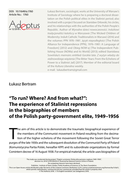 The Experience of Stalinist Repressions in the Biographies of Members of the Polish Party-Government Elite, 1949–1956