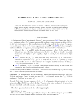 PARTITIONING a REFLECTING STATIONARY SET 1. Introduction A