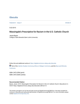 Massingale's Prescriptive for Racism in the U.S. Catholic Church