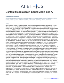 Content Moderation in Social Media and AI