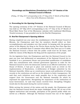 Proceedings and Resolutions (Translation) of the 13Th Session of the National Council of Bhutan