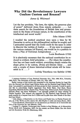 Why Did the Revolutionary Lawyers Confuse Custom and Reason? James Q