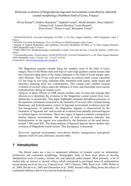 Holocene Evolution of Languedocian Lagoonal Environment Controlled by Inherited Coastal Morphology (Northern Gulf of Lions, France)