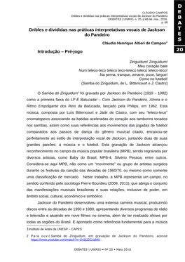 Dribles E Divididas Nas Práticas Interpretativas Vocais De Jackson Do Pandeiro DEBATES | UNIRIO, N