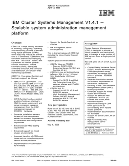 IBM Cluster Systems Management V1.4.1 — Scalable System Administration Management Platform