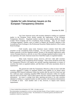 Update for Latin American Issuers on the European Transparency Directive