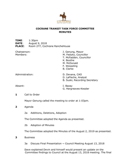 Cocrane Transit Task Force Committee Minutes