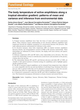 The Body Temperature of Active Amphibians Along a Tropical Elevation Gradient: Patterns of Mean and Variance and Inference from Environmental Data