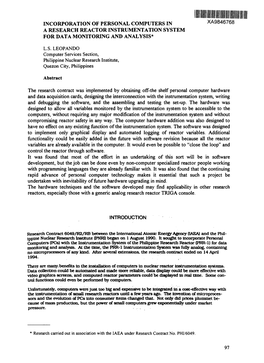 Incorporation of Personal Computers in Xa9846768 a Research Reactor Instrumentation System for Data Monitoring and Analysis*