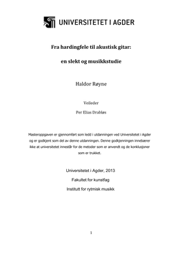 Fra Hardingfele Til Akustisk Gitar: En Slekt Og Musikkstudie Haldor Røyne