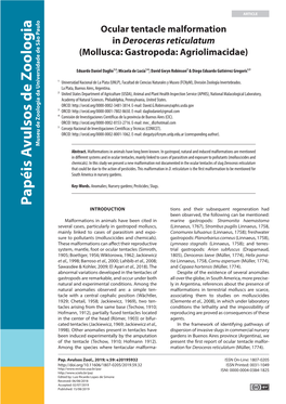 Ocular Tentacle Malformation in Deroceras Reticulatum (Mollusca: Gastropoda: Agriolimacidae)