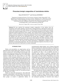 Potassium Isotopic Composition of Australasian Tektites