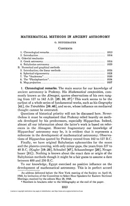 Mathematical Methods in Ancient Astronomy 1015