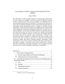 From Managers to Markets: Valuation and the Shareholder Wealth Paradigm