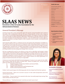 SLAAS NEWS Committee for Popularization Newsletter of the Sri Lanka Association for the of Science