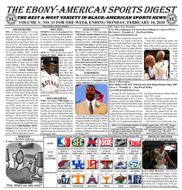 The Ebony-American Sports Digest the BEST & MOST VARIETY in BLACK-AMERICAN SPORTS NEWS VOLUME V, NO