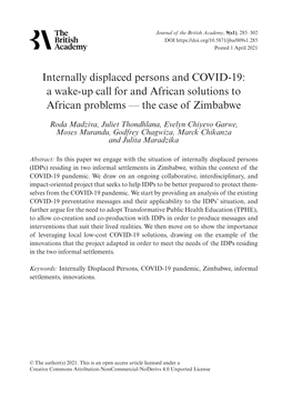 Internally Displaced Persons and COVID-19: a Wake-Up Call for and African Solutions to African Problems — the Case of Zimbabwe