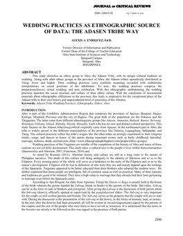 Wedding Practices As Ethnographic Source of Data: the Adasen Tribe Way