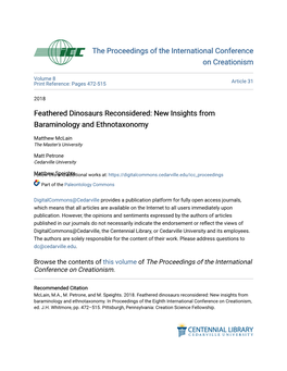 Feathered Dinosaurs Reconsidered: New Insights from Baraminology and Ethnotaxonomy