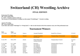 Switzerland (CH) Wrestling Archive FINAL EDITION