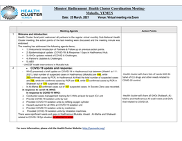 Mukalla, YEMEN Date: 25 March, 2021 Venue: Virtual Meeting Via Zoom 