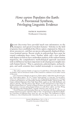 Homo Sapiens Populates the Earth: a Provisional Synthesis, Privileging Linguistic Evidence