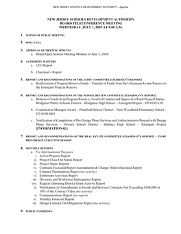 NEW JERSEY SCHOOLS DEVELOPMENT AUTHORITY - Agenda