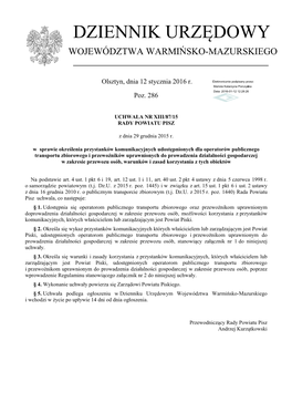 Uchwała Nr XIII/87/15 Z Dnia 29 Grudnia 2015 R