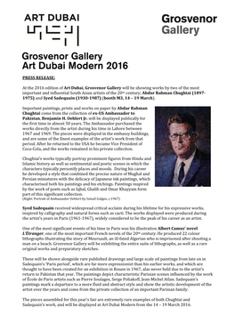 PRESS RELEASE: at the 2016 Edition of Art Dubai, Grosvenor Gallery Will Be Showing Works by Two of the Most Important and Influe