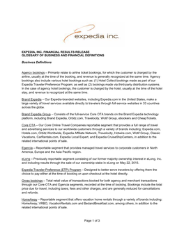 Of 3 EXPEDIA, INC. FINANCIAL RESULTS RELEASE GLOSSARY